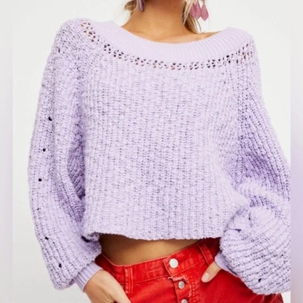 Free People Pandora Boat Neck Cropped Oversized Sweater Lavender/Purple Size S